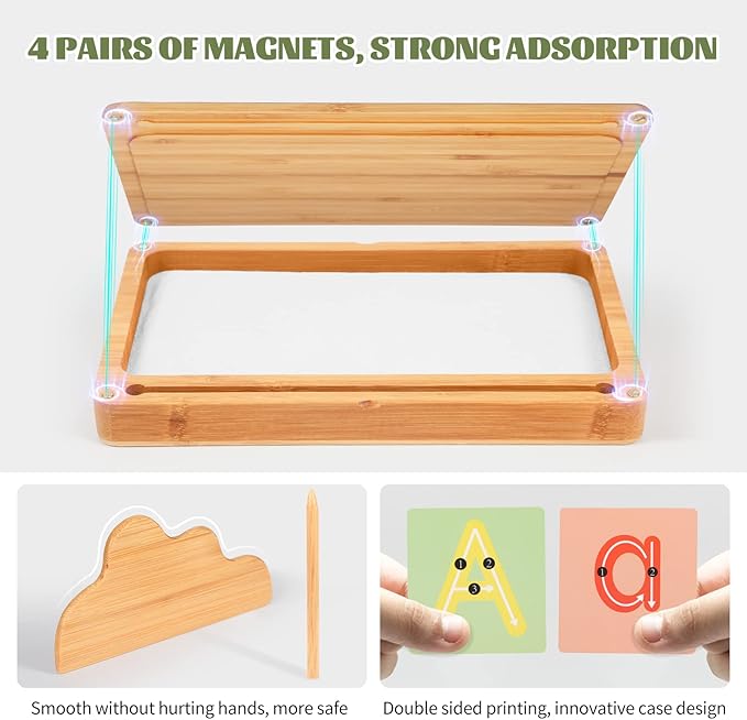 Sand Tray for Classroom Wooden Montessori Sand Tray with Lid for Kids Writing Letters and Numbers, Preschool Classroom Must Haves, Kindergarten Learning Tools (White)