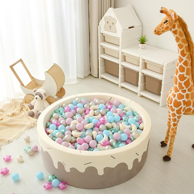 GOGOSO Ball Pit Balls Stars Moon Shapes Plastic Pitballs for Toddler Play Tent Baby Photo Props Kids Pool Water Toys Kiddie Pool Party Decor,Pearl Colors Mix,100pcs