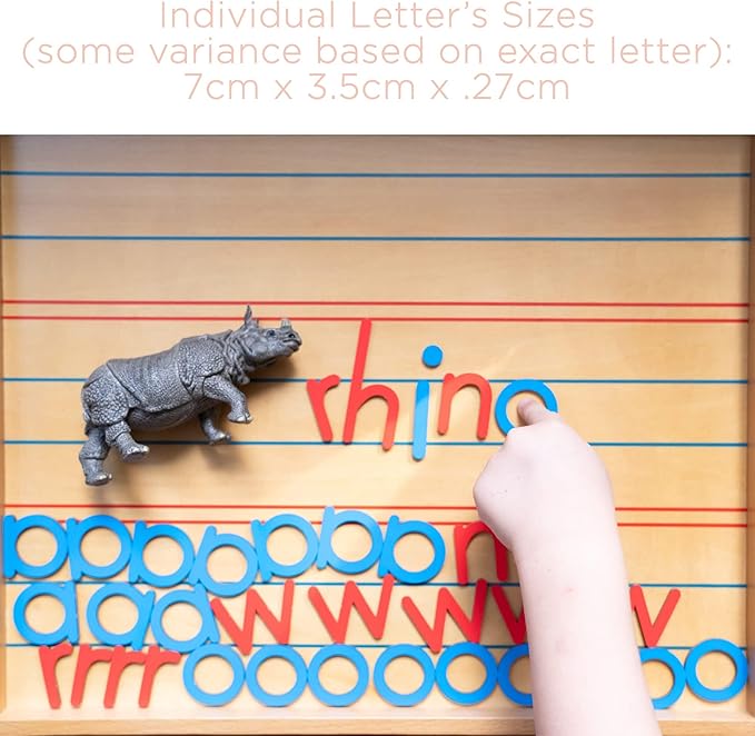 Movable Alphabet Montessori Wooden Letters - Moveable Alphabet With Box Mats - Lower Case for Writing, Reading, Spelling, and Language Learning Materials (Red and Blue)