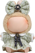 17cm Doll Clothes for Labubu - Luxury Chic Style Set for 17cm Dolls, Premium Doll Outfit with Accessories - Green Plaid Tweed Dress + Black Necktie + Plaid Bow (Clothes Only)