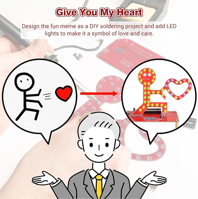 Soldering Learning Kit, ICSTATION Give You My Heart LED Soldering Project Love Proposal RGB LED Light Soldering Practice Kit for Beginners Diyers Student Education and Perfect Present for Father's Day