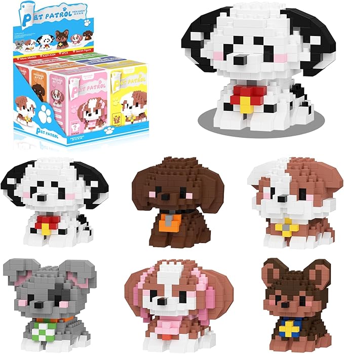HIGH GODO Dog Party Favors Building Set, Mini Dogs Animal Building Blocks, Goodie Bag Stuffers, 6 Pack Dog Animals Classroom Small Prize Toys, Gifts for Adults Kids Boys Girls Age 8+