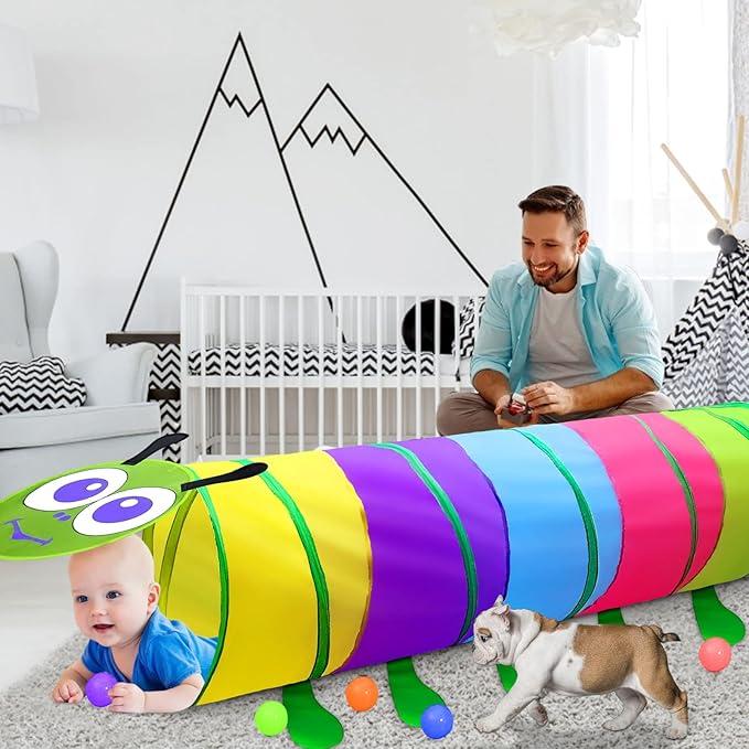 Kids Play Tunnel for Toddlers 1-3, 6 Foot Baby with 2 Mesh Sides Pop Up Crawling Toys 1 3 4 Year Old Girl Boy Birthday Gift, Indoor Outdoor Toddler Children or Dog