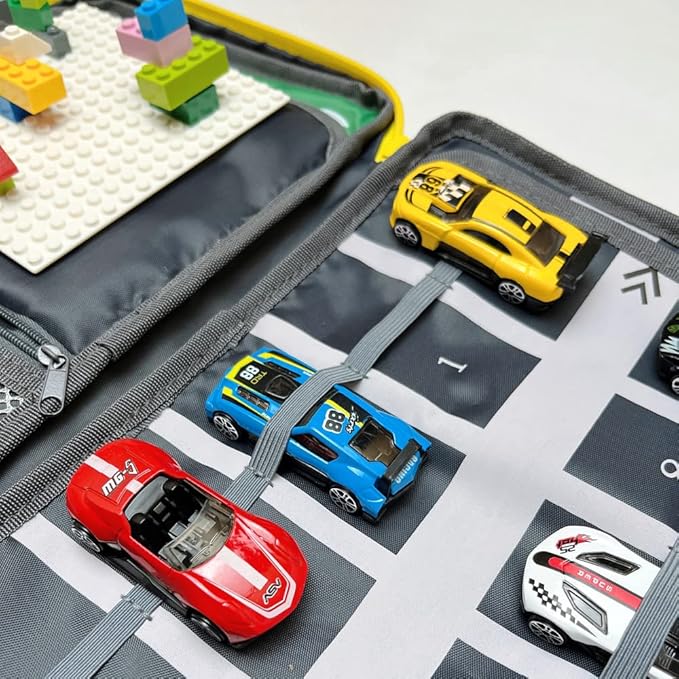 Portable Kids Play Case with Toy Cars, Dinosaur Design, Building Base Plate, and City Road Map, Educational Travel Activity Set Travel Toys Birthday gift for kids aged 3-6