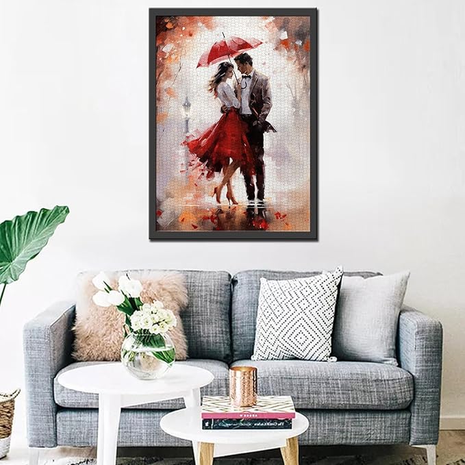 Tucocoo Romantic Couple Jigsaw Puzzle 1000 Pieces Puzzles for Adults, Street Lover Red Umbrella Jigsaw Puzzles for Challenging Family Activity Games Colorful DIY Handwork Puzzle for Home Decor Gifts