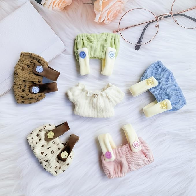 Clothes for Dolls Accessories (No Doll), Cute Outfit Set 2 Pieces Bib Pants for 15 & 17cm Doll Suit, Stylish Dress Up Overalls Doll Clothing Set Replacement Blue