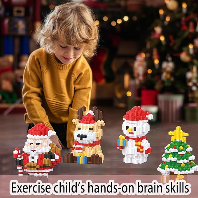 Christmas Building Blocks Sets 4 in 1 Compatible for Lego Christmas Micro Blocks Stacking New Toys Holiday Present Box New Year Birthday Gifts for Kids 6-12 Years Old (4 in 1)