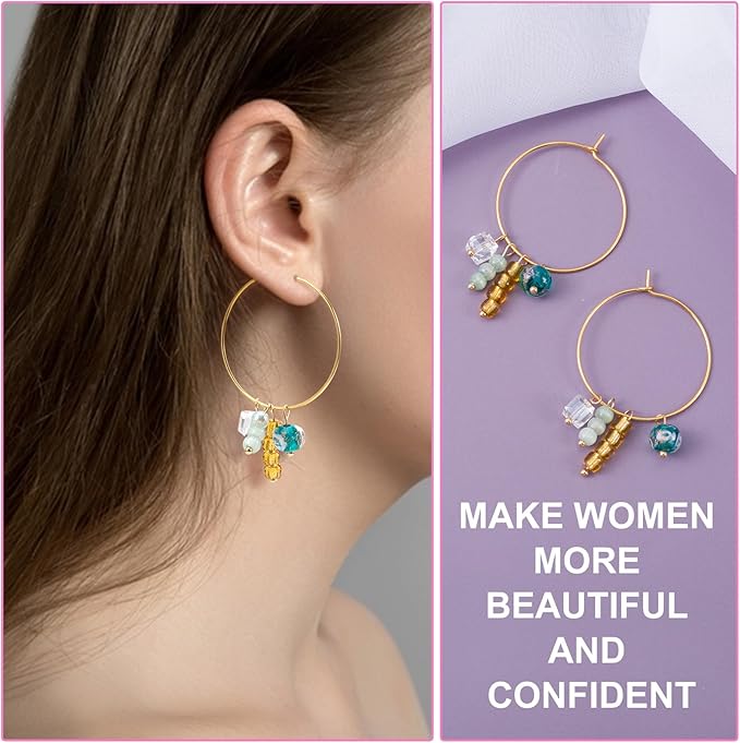 Pndeyo 300pcs Hypoallergenic Earring Beading Hoops, Round Hoop Earrings Findings, Open Earring Wire Ring Accessories for Jewelry Making- Silver & Gold