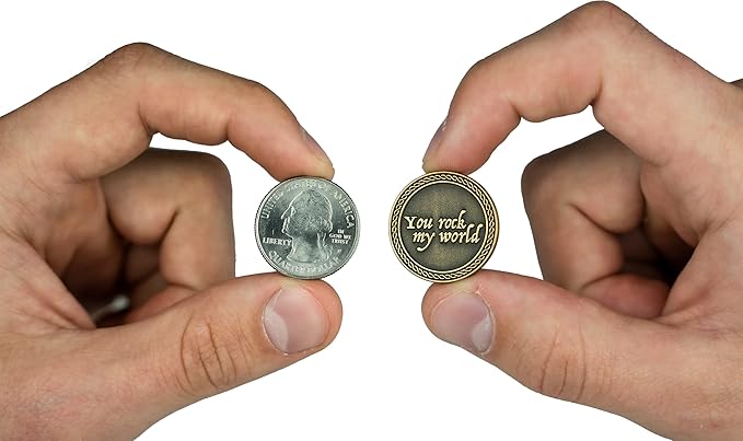 Romantic Love Expression Antique Gold Plated Pocket Coin for Date Night, You Rock My World, & Make My Heart Skip a Beat, Love Gift for Men & Women, from Him or Her