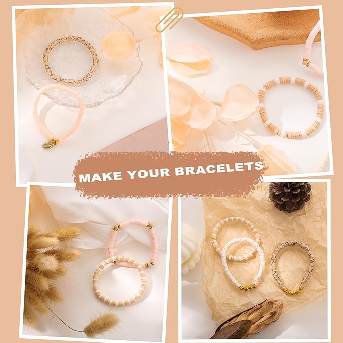 ADIIL 7200pcs Clay Beads Bracelet Making Kit, 6mm Polymer Heishi Beads for Jewelry Making, Friendship Bracelet Kit Birthday Gift for Adults Light Neutral