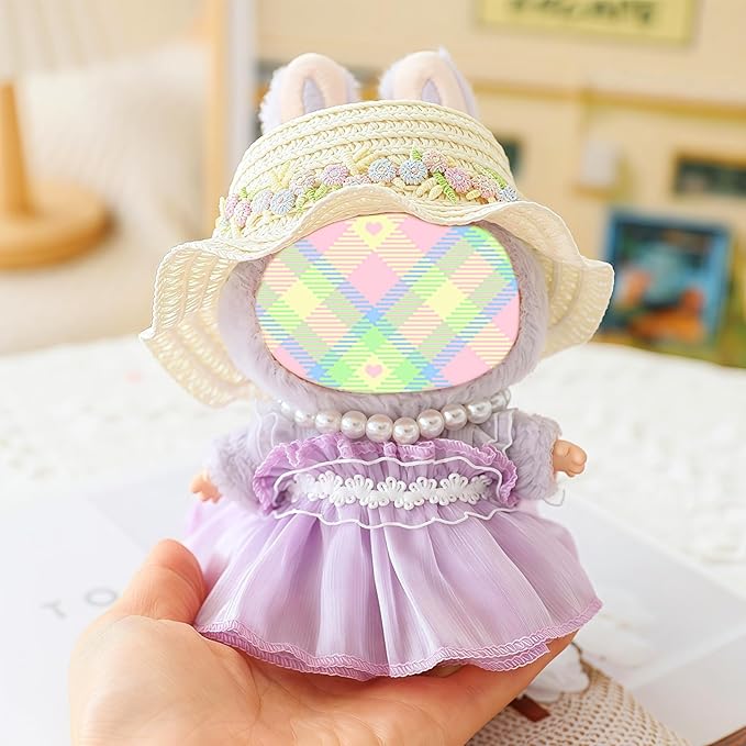 Clothes for Dolls Accessories, Outfit Set 3 Pieces Gauze Dress for 15cm 17cm Doll (No Doll), Romantic Hat Skirt Doll Clothing Set Replacement Purple