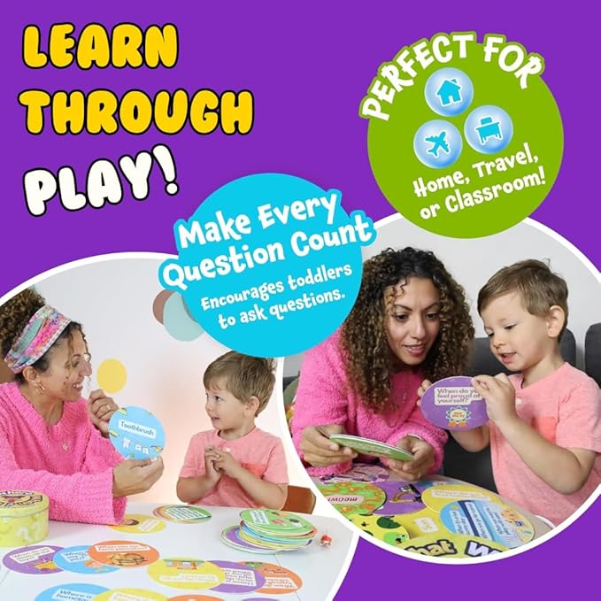 What Where When Conversation Flash Cards for Toddlers 2+ Years - Speech Therapy Materials - 50 Double Sided Flashcards - Learn to Talk, Social Skills & Emotional Learning Activities, by Pidoko Kids