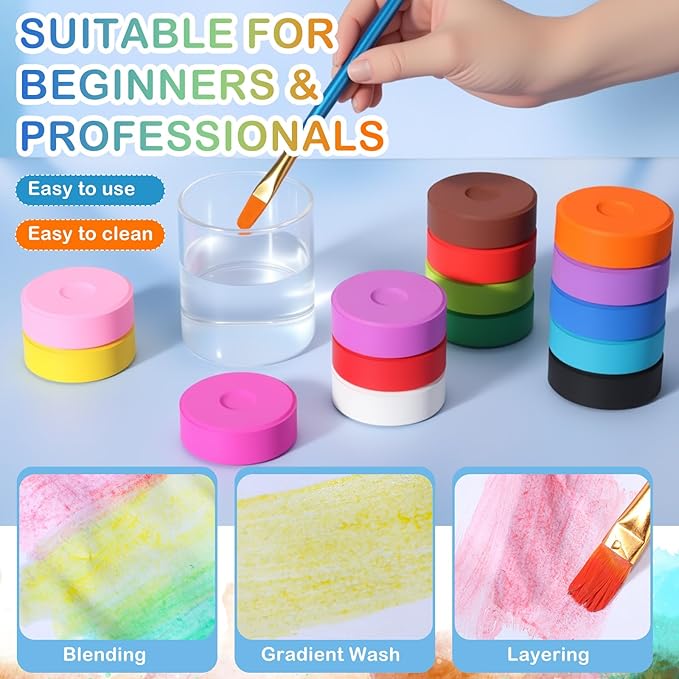 Nuanchu 60 Pcs Tempera Paint Cakes 15 Colors Tempera Paint Washable Art Supplies for Painting Drawing Crafts Activities