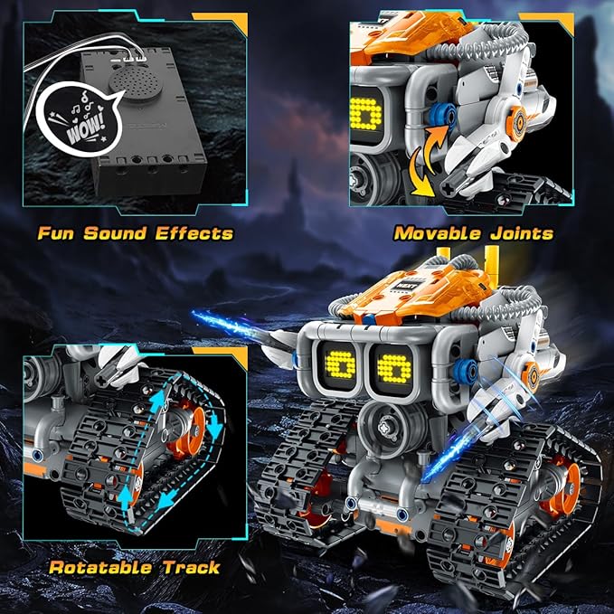 HOGOKIDS Changeable Expressions Robot Building Sets - 3 in 1 Remote & APP Supported Robotic Building Toy Having Sound Effect, Rechargeable RC Robot Birthday Present for Kids Age 6+ Boy & Girl (451PCS)