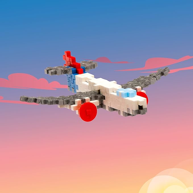 Plus Plus Vehicle Building Block Kit, 3D Puzzle Stem Toy for Kids, 70 Interlocking Pieces - Airplane Mini Maker Tube