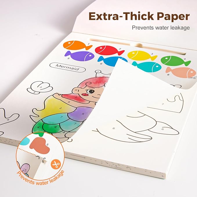 Paint with Water Books for Toddlers, Mess Free Watercolor Painting Activity for Kids Ages 1-3, 2-4, 4-6, Art Craft Coloring Gift with Brush, Airplane Travel Activities for Toddlers, Ocean Animals