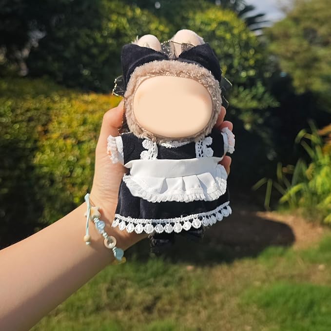 17cm Doll Clothes Set, Cute Girls Doll Outfits, 3 PCS Black Maid Style Dress Outfits Exquisite Accessories