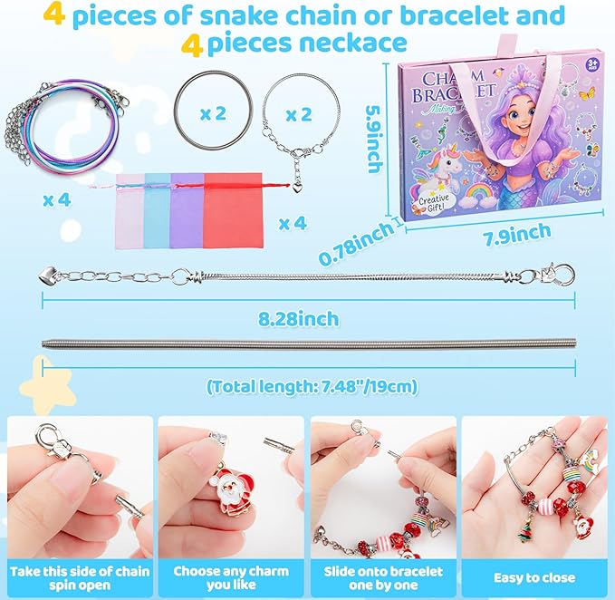 Taybonds Charm Bracelet Making Kit, DIY Jewelry Craft Toys for Girls Ages 4-6 6-8 8-12, Unicorn Mermaid Creative Gift Set for Birthday Christmas Friendship Bracelet Making