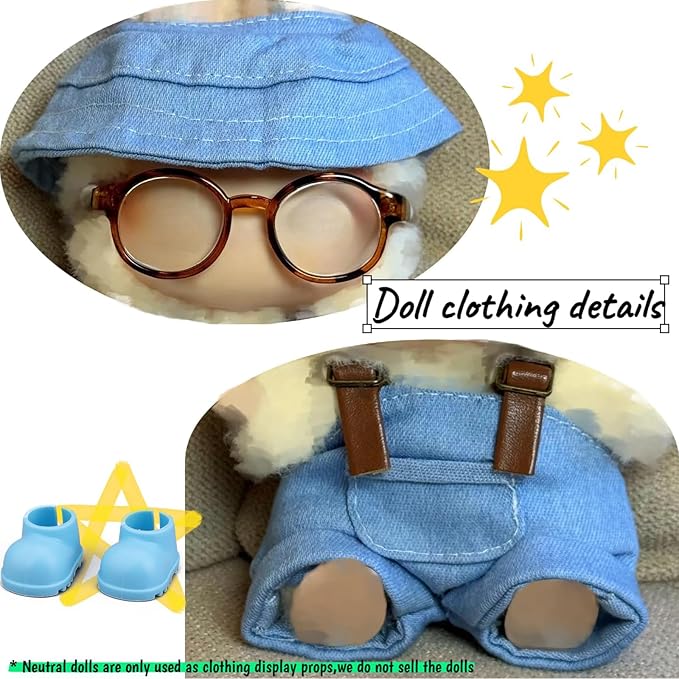 Clothes Set for Labubu 17cm Doll(NO Doll) , Handcrafted Crochet Set Hat & Jumpsuit, Stylish Premium for Labubu Outfit with Accessories, Cute for Dress up Unique Style