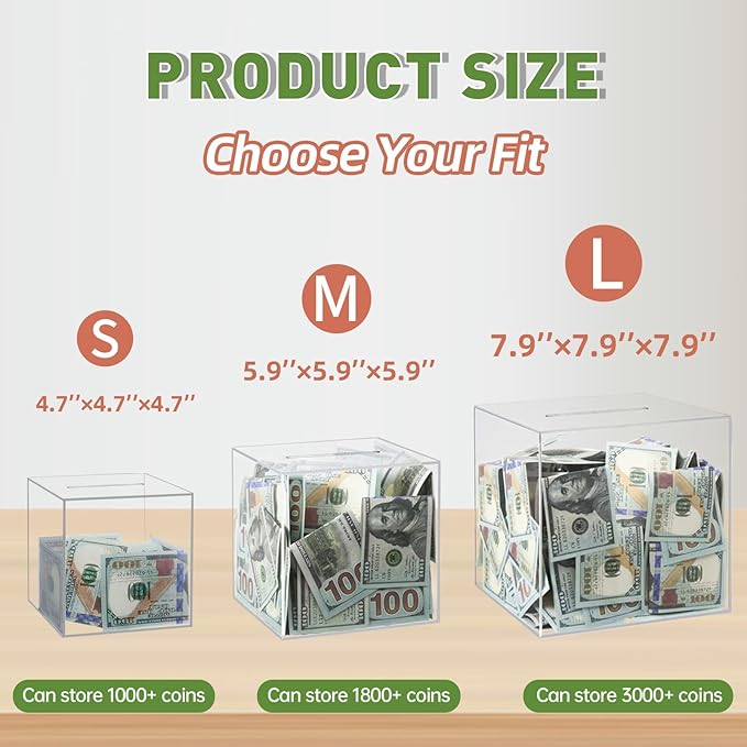 Clear Piggy Bank for Adults/Kids, Acrylic Unopenable Money Box for Cash Coin Saving, Must Break to Open, Money Saving Jar for Adults Boys Girls, Size 4.72''
