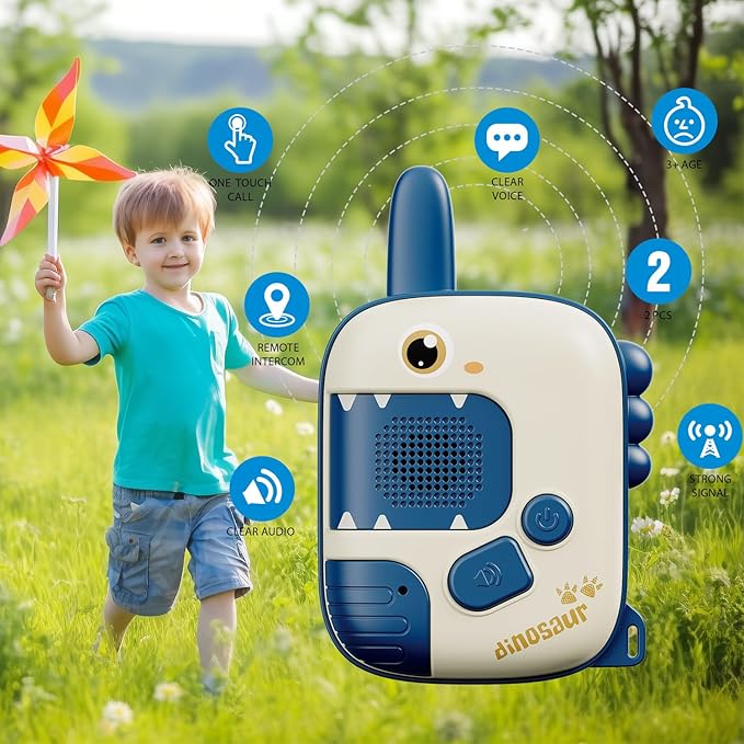 Dino Walkie Talkies for Kids,Dinosaur Toddler Walkie Toys for Kids 5-7 Walkie Talkies 2 Pack Birthday Toy Gifts for 3 4 5 6 7 8 9 Year Old Boy Girls Radio Toy for 3-12 Boys Outdoor Game