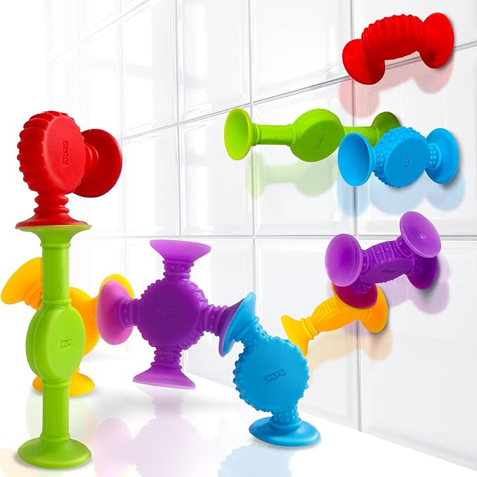 BUNMO Bath Toys Suction - Connect, Build, Create - Toddler Bath Toys - Hours of Fun & Creativity - Fine Motor Skills - Stimulating Sensory Toys - Non-Mouthable Toy 3+ - Textured 10 Pack