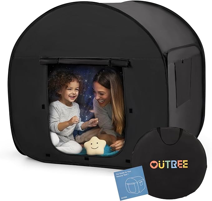 OUTREE Sensory Tent 47 * 47 * 47 in, Black Print, Sensory Room for Kids with Autism, Pop Up Play Tent
