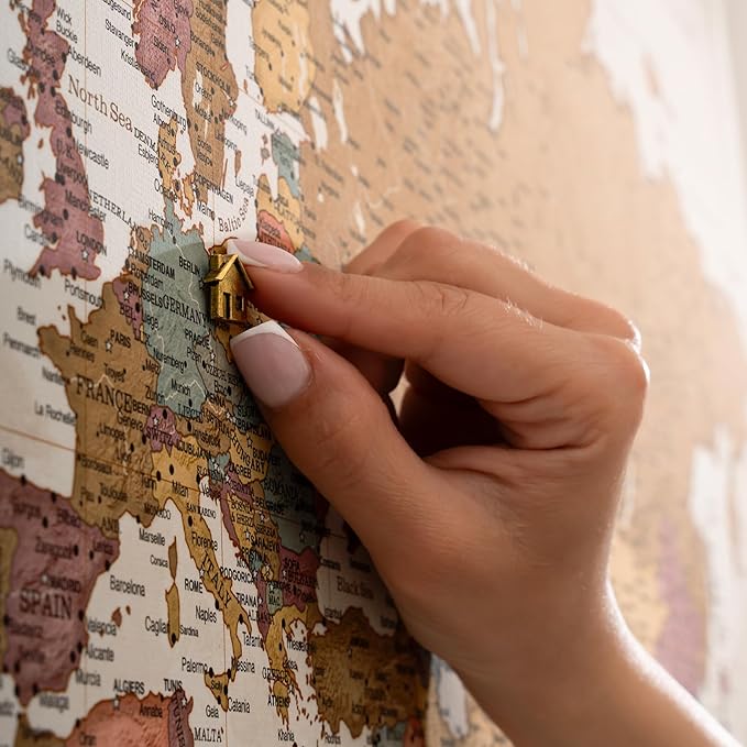 Canvas World Map with Cork Pin Board - English Lettering - Decorative Wall Decoration for All Rooms - Canvas Pictures with World Map Motif (150x100 cm, Pattern 20)