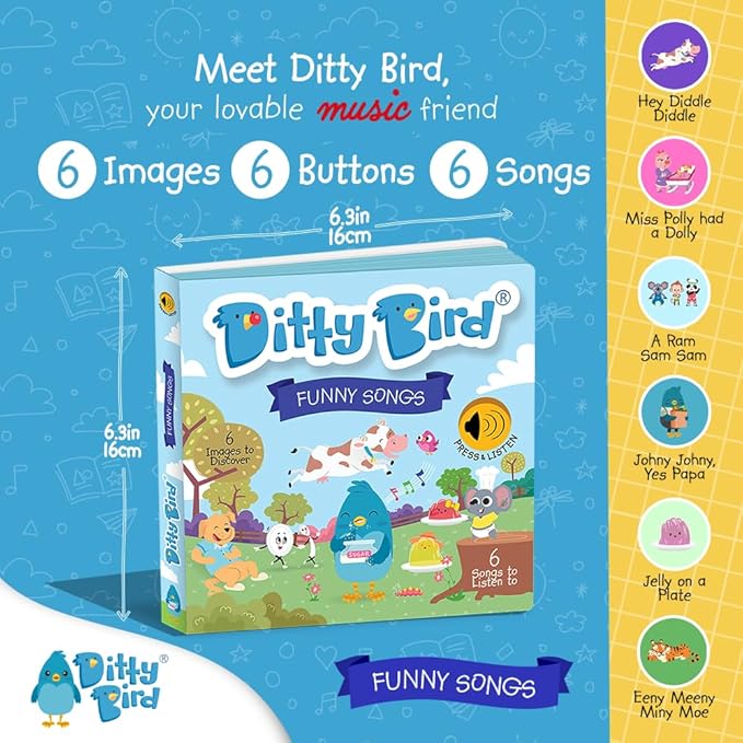 DITTY BIRD Musical Books for Toddlers | Fun Children's Nursery Rhyme Sound Book | The Johny Johny, Yes Papa Story with Interactive Sounds for baby | Gift For 1 Year Old to 3 Year Olds