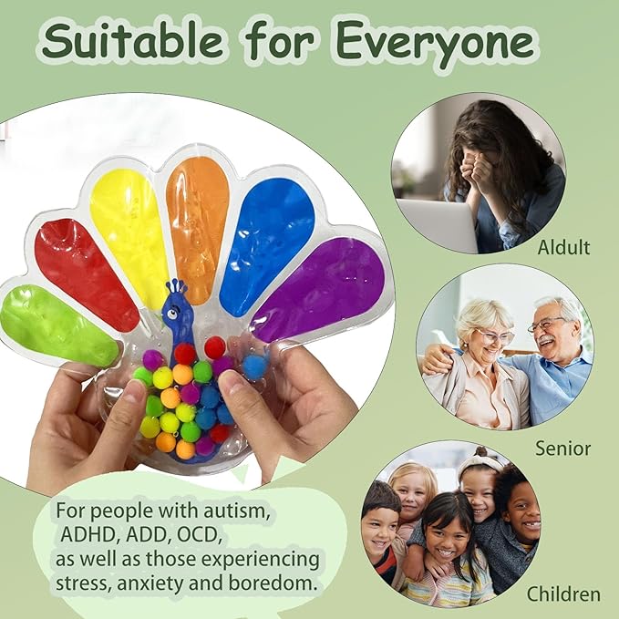 Color Sorting Sensory Toys, Fine Motor Skills Toys for Toddlers, Montessori Toy Preschool Learning Activitie, Sensory Activity Toy for Kids 3+ & Adults Octopus and Peacock