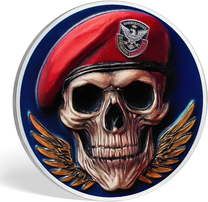 AtSKnSK Memento Mori Coin Momento Mori Coin Skull Coin Stoic Gifts Memento Mori Calendar Living Memento Mori Amor Fati Coin (Red Hat Navy Skull)