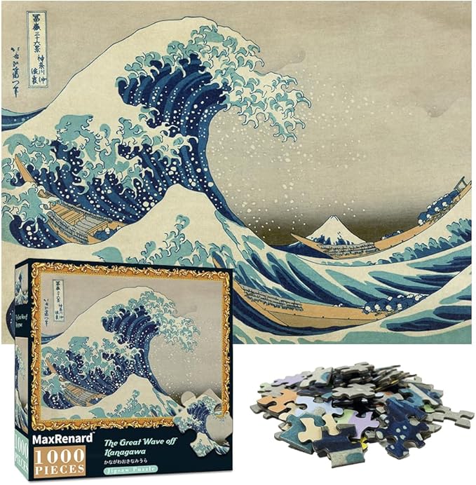 MaxRenard Game 1000 Pieces Jigsaw Puzzle for Adult Fine Art Collection Toy The Great Wave Off Kanagawa Puzzle