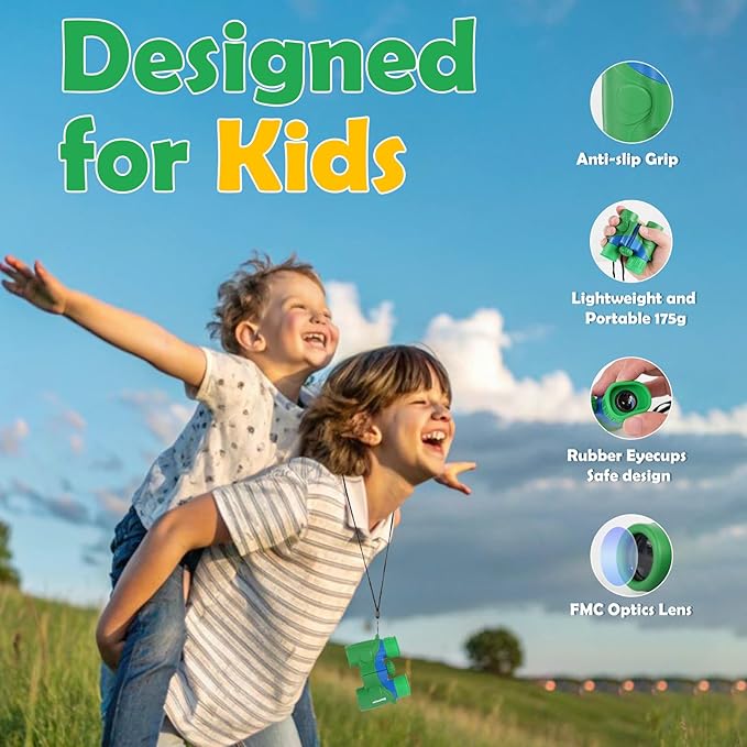 Binoculars for Kids,Compact and Portable 8x21 Kids Binoculars with Shoulder Strap, Storage Bag, 50 Birds Cartoon Stickers,Gift for 2-8 Years Boys and Girls,Suitable for Birdwatching, Camping