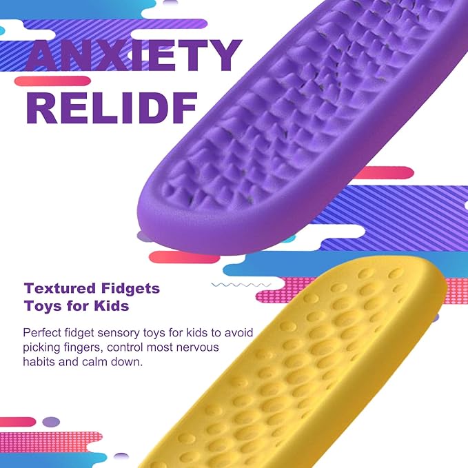 Fidget Toys Sensory Stone for Adults, 8 Pcs Silicone Sensory Strips for Autism Kids, Fidget Stress Toys for Anxiety Relief, Students Calm Down Classroom Prizes