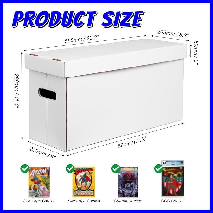 NUMINA Comic Book Boxes – 2 Pack Medium Boxes | Fits 190–220 Comics | Comic Book Storage Organizer for Silver & Current Age | Durable Stackable Cardboard Box