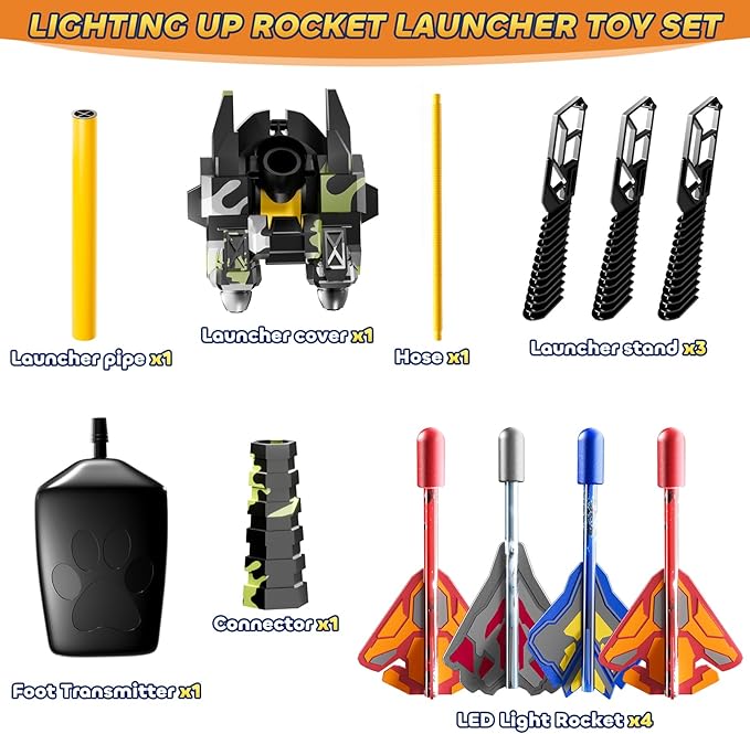 Rocket Launcher for Kids with 4 LED Airplane Rockets and Tank Launcher, Outdoor Toys for Toddlers, Rockets for Kids Age 4-8, 2 3 4 5 Year Old Boy Birthday Gift, Launching up to 120+ Feet