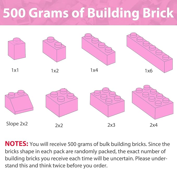 Bulk Pink Building Bricks, Classic Building Blocks Compatible with All Major Brands