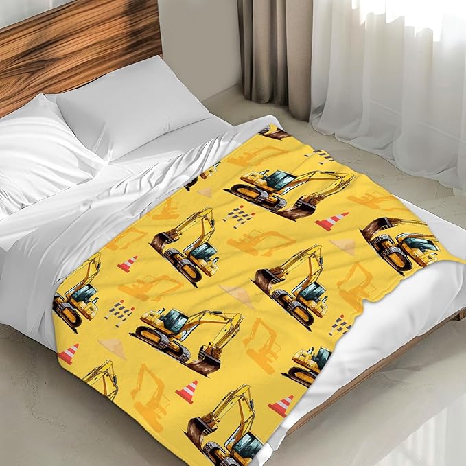 Boys Blanket Excavator Throw for Kids Adults, 50x60 Inches Soft Cozy All Season Cute Digger Throw for Sofa Couch Bed