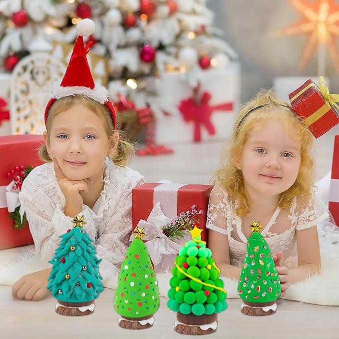 Christmas Trees Crafts Sets，Air Dry Clay Kits for Kids，Modeling Clay Christmastree DIY Sets,Christmas Stocking Stuffers Perfect for Winter Children's Holiday Party Decoration Gifts