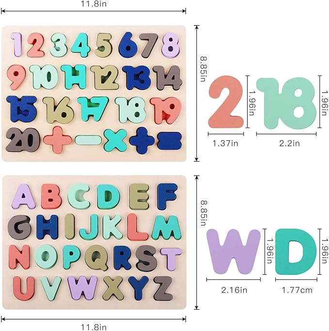 Wooden Puzzles for Toddlers, LENNYSTONE Alphabet Number Shape Puzzles Toddler Preschool Education Learning Toys for Kids Age 3 4 5 Year olds