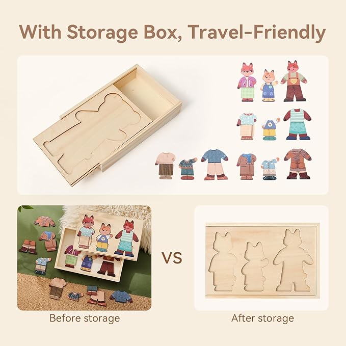 Wooden Puzzles for Toddlers Animal Dress-up Puzzle, Toddler Puzzles, Kids Learning Educational Montessori Toys for 3 4 5 Year Old, Gifts for Boys Girls(Family of 3)