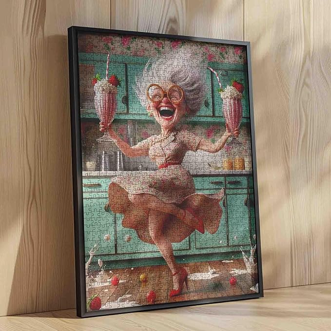 Grandma Dancing Puzzles for Adults 1000 Pieces Strawberry Sundaes DIY Handwork Puzzles Art Jigsaw Puzzles for Home Decoration Difficult and Challenge Large Puzzle Family Games Unique Gift