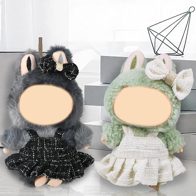 4 Sets Clothes for LABUBU Doll (NO Doll), Handcrafted Crochet Accessories for LABUBU About 6.7'' Dolls, Premium Outfit-Cute Clothes for Dress up Unique Style (Pink Packaging Box+Clothing Sets.)