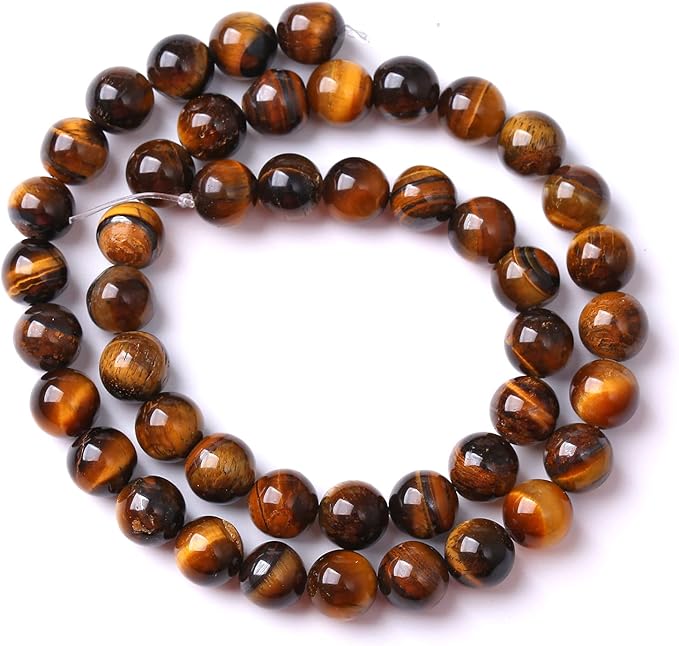 75PCS 10MM Natural Stone Yellow Tiger Eye Stone with Iron Mine Beads for Jewelry Making DIY Bracelet