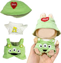 17cm Doll Clothes | Fashion Kawaii Chic Style Set for Dolls | 3-Piece Outfit with White Bear T-Shirt, Green Romper & Green Heart Hat (NO Doll)