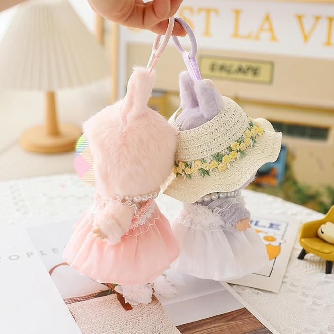 Clothes for Dolls Accessories, Outfit Set 5 Pieces Gauze Dress for 15cm 17cm Doll (No Doll), Romantic Hat Skirt Shoes Doll Clothing Set Replacement Pink