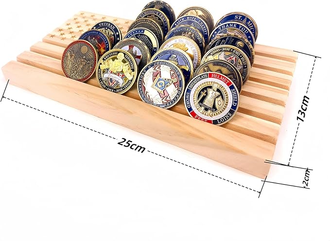 American Flag Solid Wood Military Challenge Coin Display Stand Coin Display Case