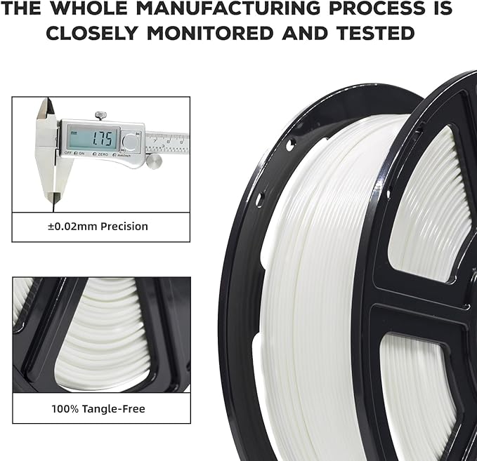 FLASHFORGE PLA Filament 1.75mm, 3D Printer Filament 1kg (2.2lbs) Spool, Dimensional Accuracy +/- 0.02mm, 3D Printing Filament Easy to Use and Fits for Most FDM 3D Printers (White)