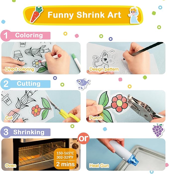 286 PCS Shrink Art Paper Kit Includes 14 PCS Shrink Plastic Sheets and 272 PCS DIY Accessories and Tools, Shrink Dink Kit for Bracelet Earring Making, Great Christmas Presents