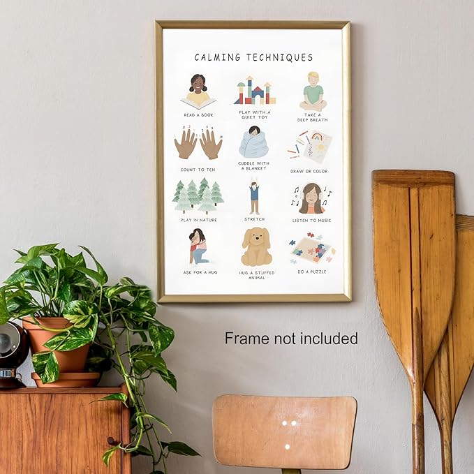 Feelings Calming Techniques Canvas Wall Art Calming Corner Classroom Mental health Posters Boho Emotions Chart for Kids Prints Special Education Wall Decor for Office School 24x36in Unframed